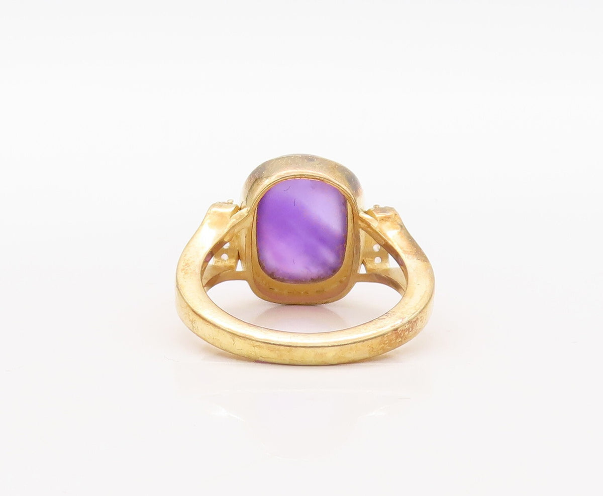 925 Sterling Silver Vintage Ring Gold Plated Cabochon Amethyst & CZ Sz 7 RG30803