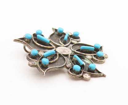 925 Sterling Silver Vintage Brooch Pin NAVAJO ZUNI Larimar Flower  BP11658