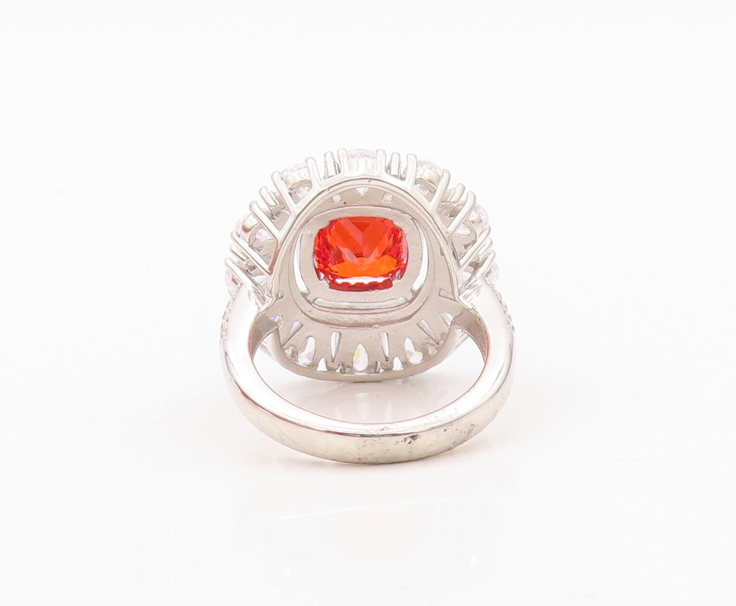 925 Sterling Silver Vintage Ring Floral Orange & White CZ Inlay  Sz 7.5  RG30360