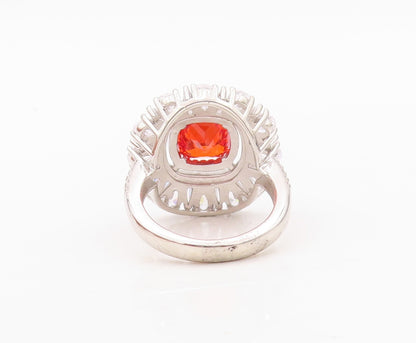 925 Sterling Silver Vintage Ring Floral Orange & White CZ Inlay  Sz 7.5  RG30360