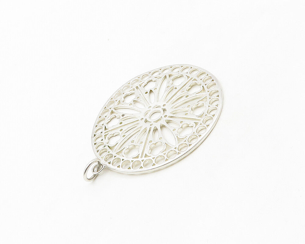 925 Sterling Silver  Shiny Polished Floral Cutout Design Pendant  PT14247