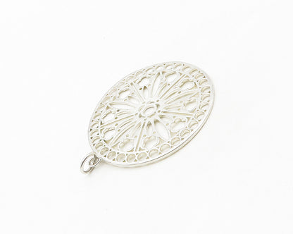 925 Sterling Silver  Shiny Polished Floral Cutout Design Pendant  PT14247