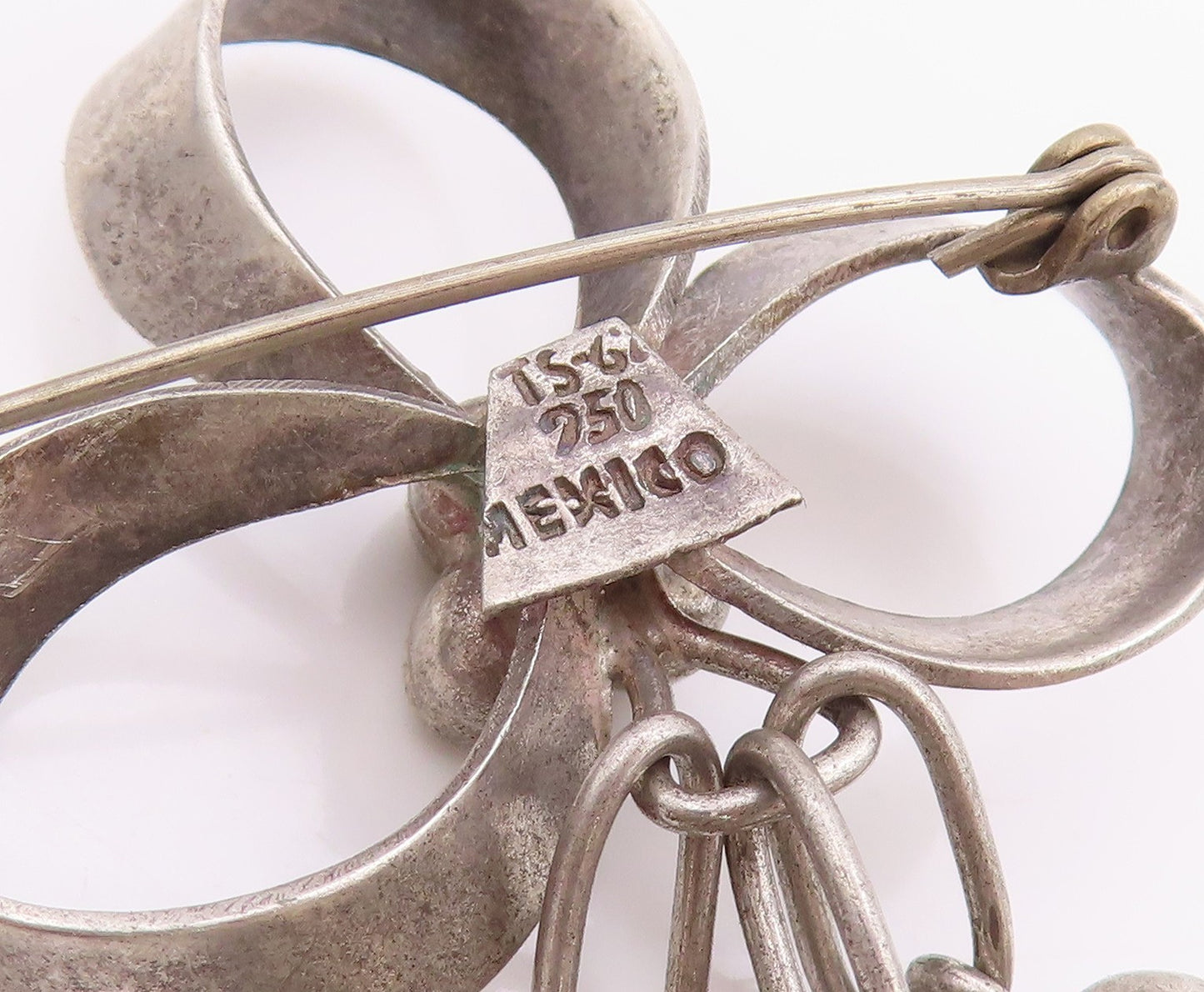 925 Sterling Silver Vintage Brooch MEXICO Cutout Brow With Bells Jingles BP11712
