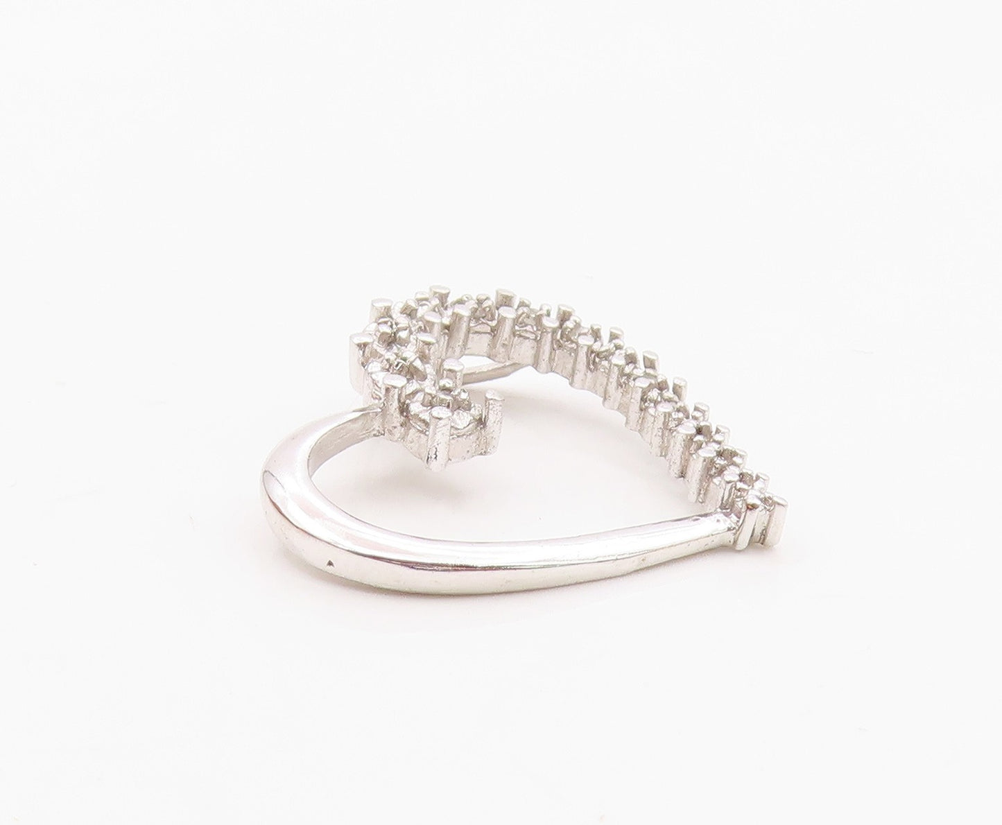 925 Sterling Silver  Shiny Genuine Diamonds Open Love Heart Pendant  PT10967