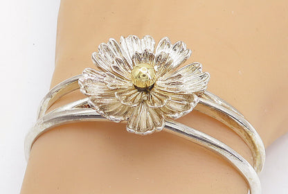 ESPO 925 Silver & 14K GOLD  2 Tone Sculpted Flower Split Cuff Bracelet  BT2484
