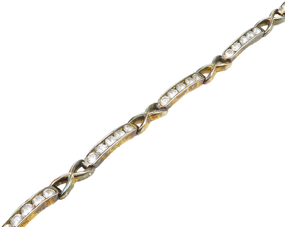 925 Sterling Silver  Vintage Round Cut Topaz Bar Link Chain Bracelet  BT6853