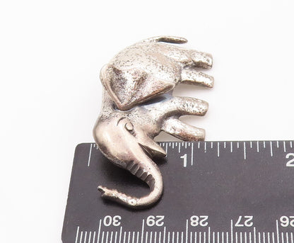 925 Sterling Silver Vintage Brooch Pin Carved Happy Walking Elephant  BP10992