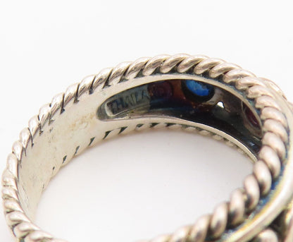 925 Sterling Silver Vintage Ring Multi Gemstone Twisted Rope Band  Sz 6  RG36742