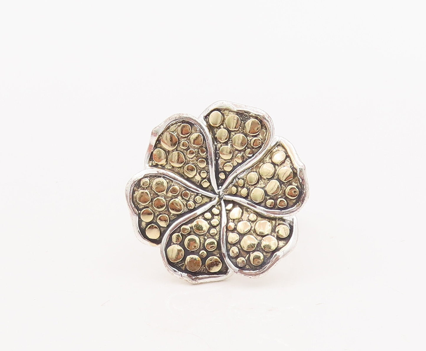 14k Gold 925 Sterling Silver Vintage Ring Large Beaded Flower  Sz 7  RG29147