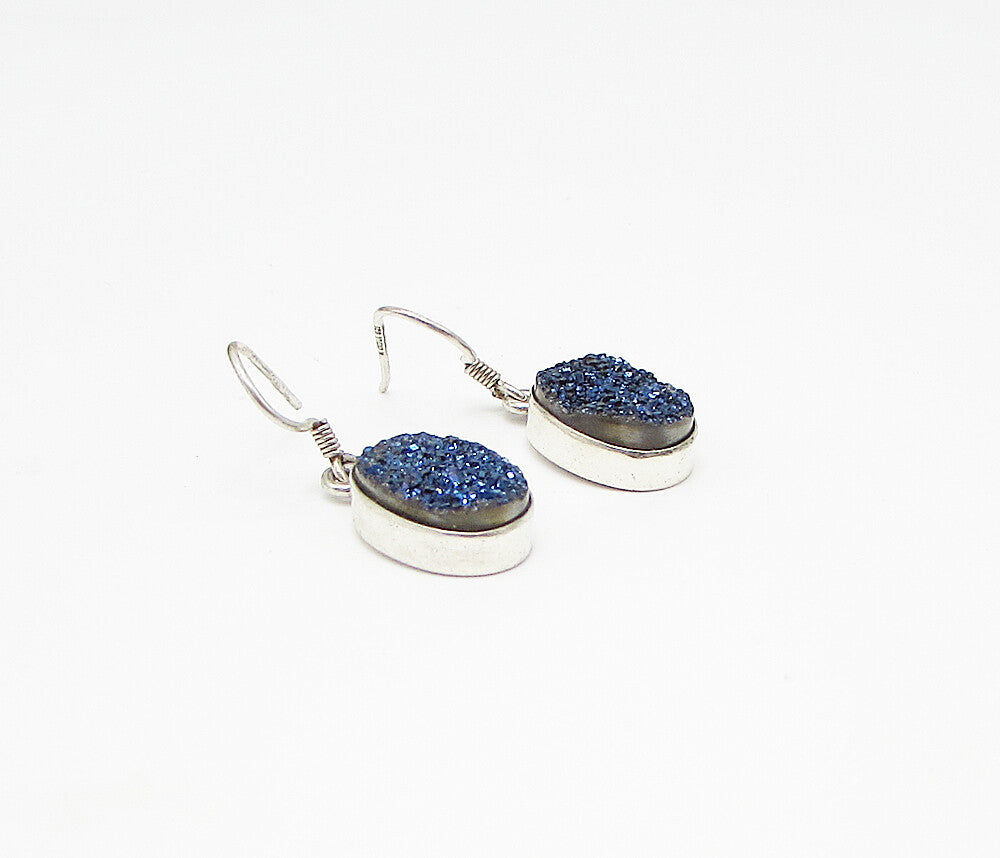 925 Sterling Silver  Vintage Druzy Oval Drop Earrings  EG1850