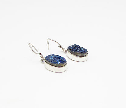 925 Sterling Silver  Vintage Druzy Oval Drop Earrings  EG1850
