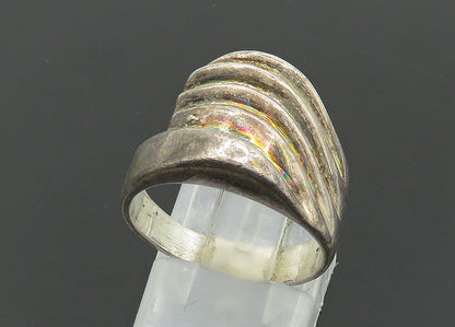 925 Sterling Silver  Vintage Dark Tone Fluted Bypass Band Ring Sz 7.5  RG20617