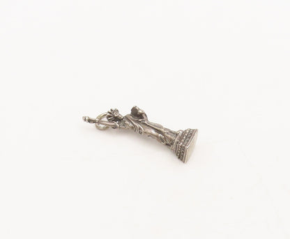 925 Sterling Silver Vintage Pendant Mini Solid Carved Statue Of Liberty  PT22589