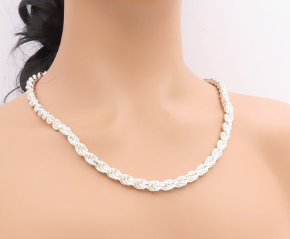 925 Sterling Silver Vintage Necklace Chunky Solid Twisted Rope Braid  NE4747