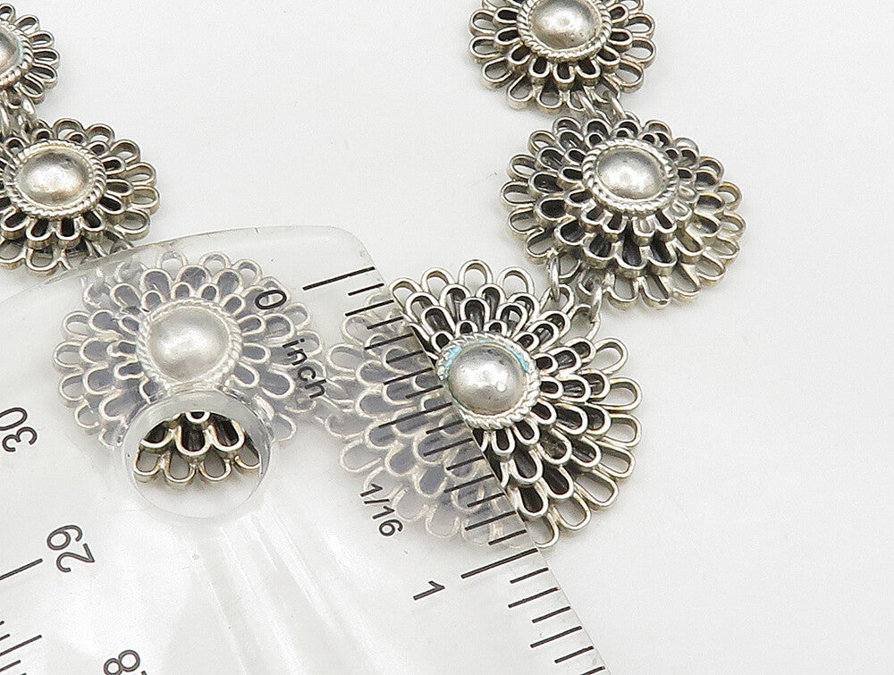 925 Sterling Silver  Vintage Graduated Wire Flower Link Necklace  NE3821