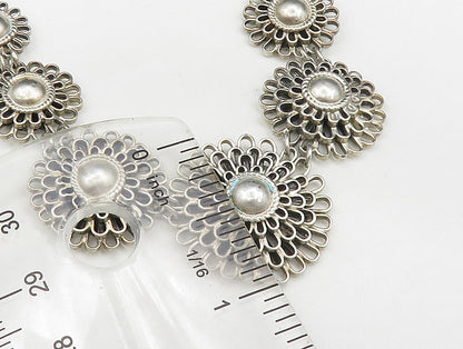 925 Sterling Silver  Vintage Graduated Wire Flower Link Necklace  NE3821