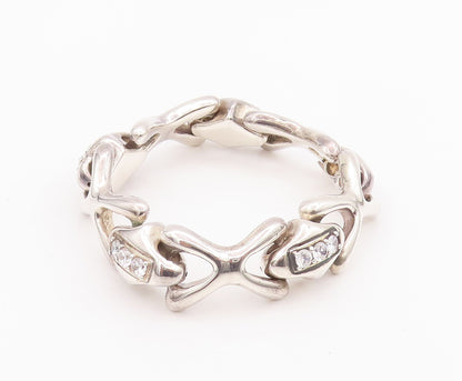 925 Sterling Silver Vintage Bracelet Puffed Topaz Row & 'X' Linked  BT10211