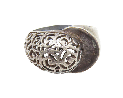 925 Sterling Silver  Vintage Swirl Pattern Dark Tone Band Ring Sz 5  RG10928
