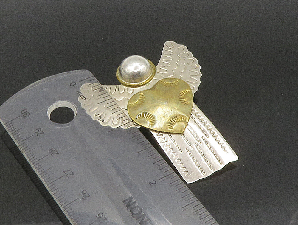 925 Sterling Silver  Vintage Two Tone Love Heart Angel Brooch Pin  BP9297