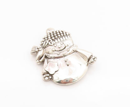 925 Sterling Silver Vintage Brooch Puffed Happy Snow Man Carved  BP11744
