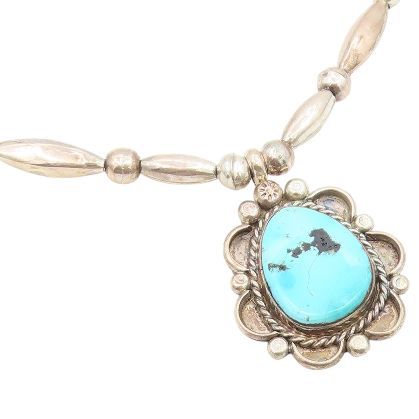 925 Sterling Silver Vintage Necklace NAVAJO Turquoise Statement Chain  NE4914