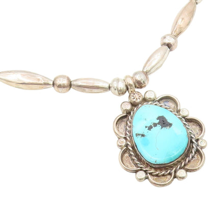 925 Sterling Silver Vintage Necklace NAVAJO Turquoise Statement Chain  NE4914