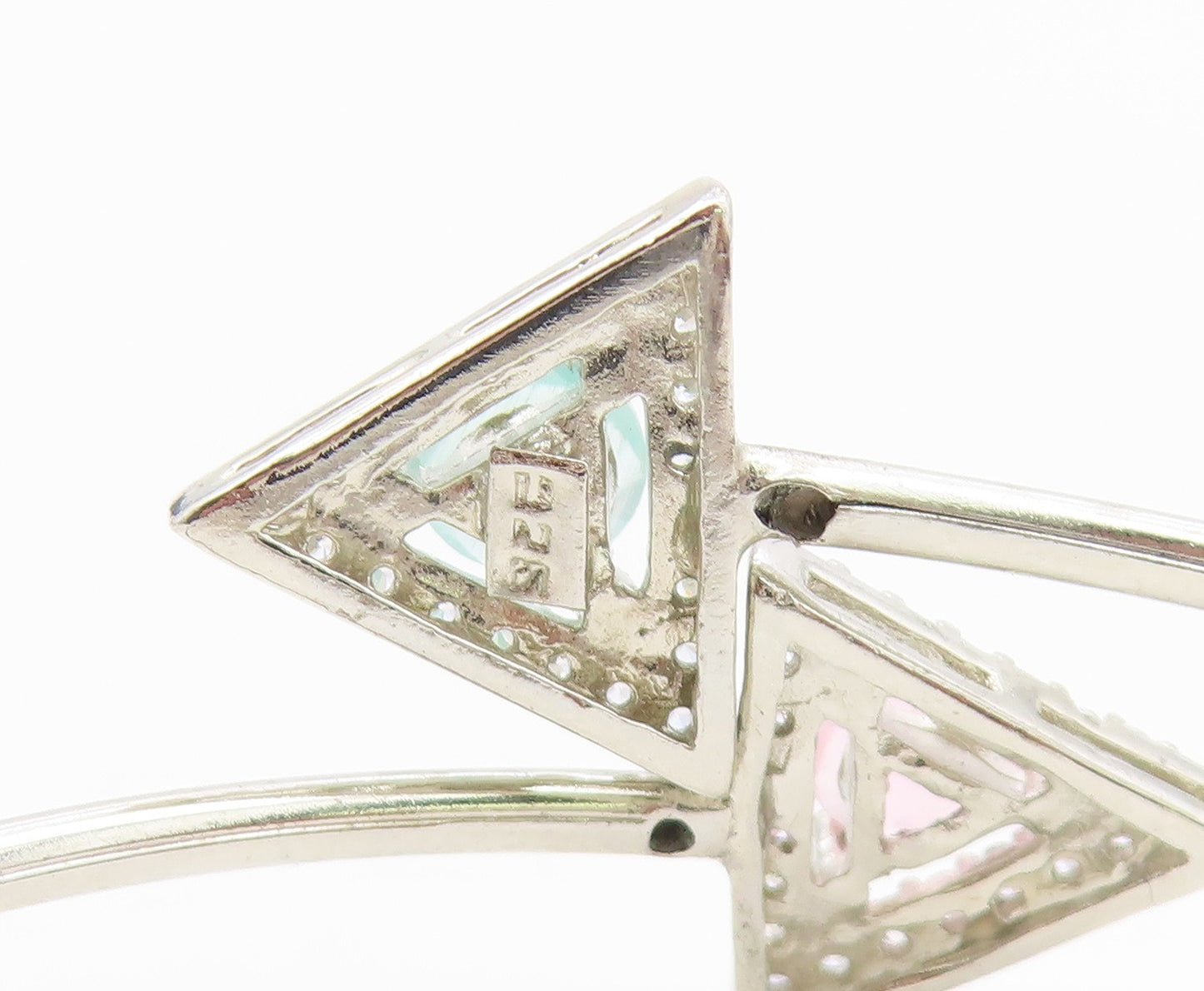 925 Silver  Vintage Dainty Tourmaline & Topaz Triangle Bypass Bracelet  BT9773