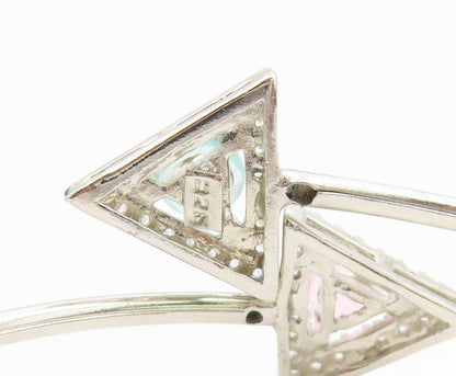 925 Silver  Vintage Dainty Tourmaline & Topaz Triangle Bypass Bracelet  BT9773