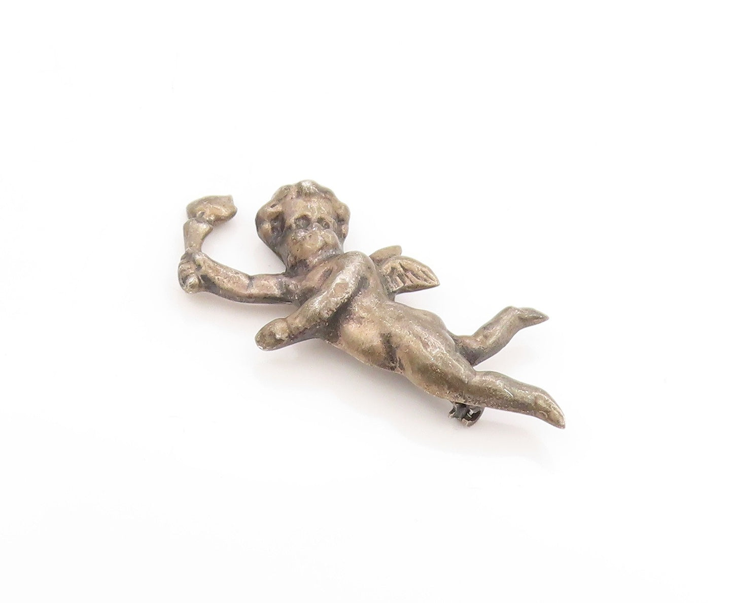 925 Sterling Silver Vintage Brooch Antique Cherub Baby Angel With Torch  BP11885