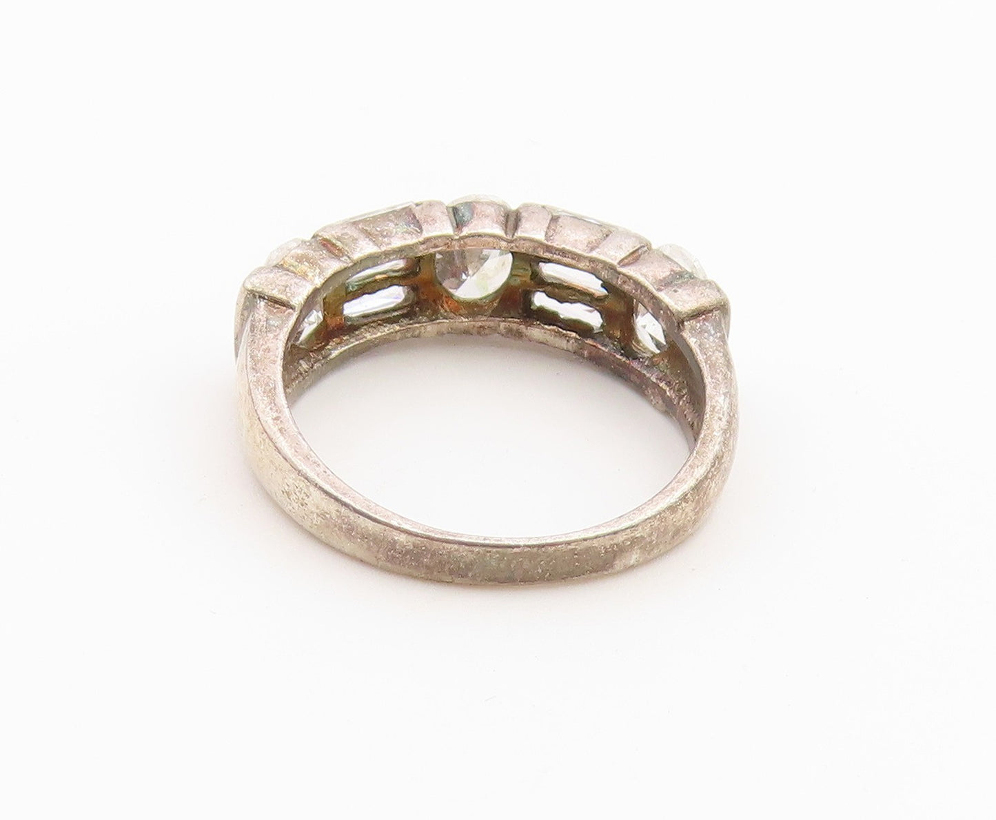 925 Sterling Silver Vintage Ring Modernist CZ Bar Segment Band  Sz 6  RG36848