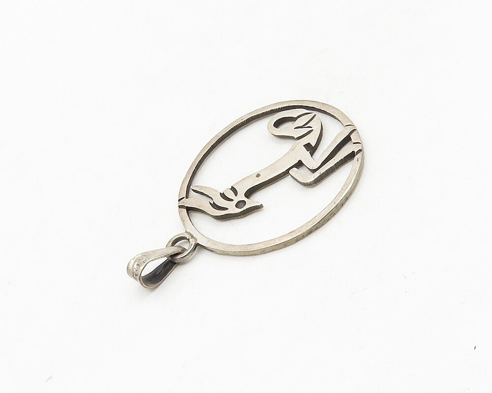 MEXICO 925 Sterling Silver  Vintage Prancing Deer Etched Pendant  PT14302