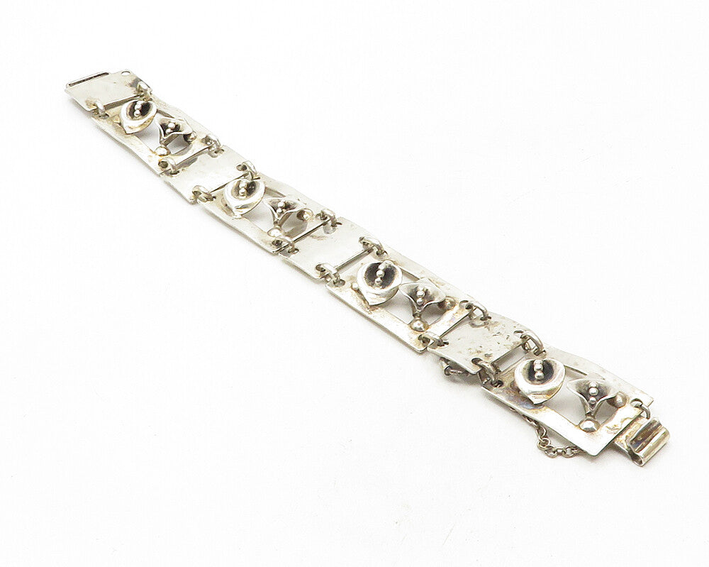 925 Sterling Silver  Vintage Flower Motif Square Link Chain Bracelet  BT4424