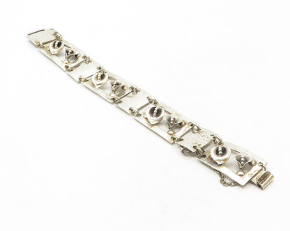 925 Sterling Silver  Vintage Flower Motif Square Link Chain Bracelet  BT4424