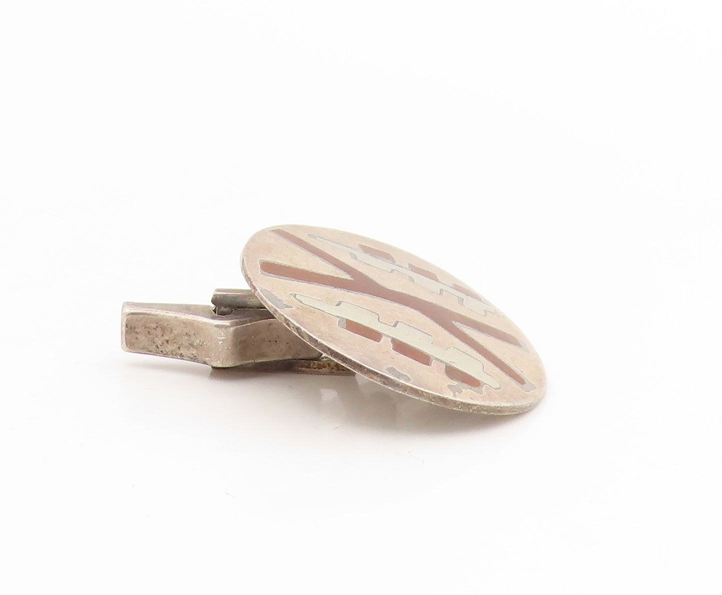 925 Sterling Silver Vintage Cufflinks TAXCO Aztec Geometric Inlay Discs  TR4190