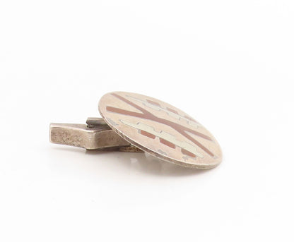 925 Sterling Silver Vintage Cufflinks TAXCO Aztec Geometric Inlay Discs  TR4190