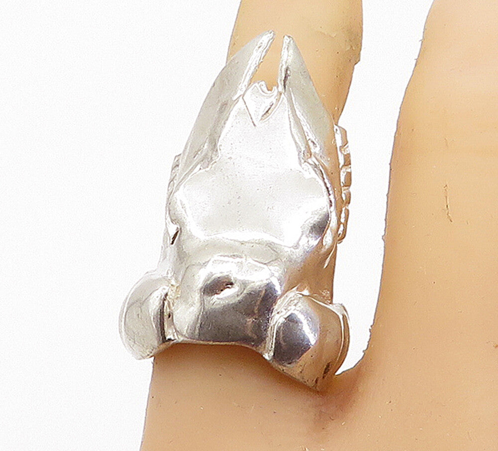 925 Sterling Silver  Vintage Sculpted Animal Skull Statement Ring Sz 7  RG6887