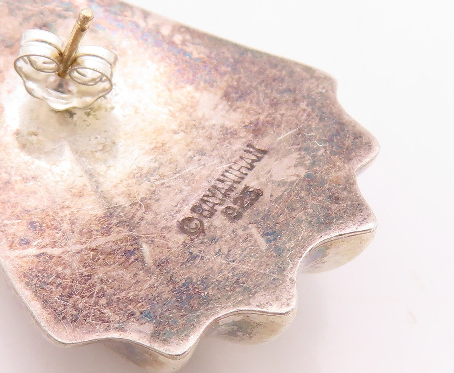 14K Gold 925 Sterling Silver Vintage Earrings BAYANIHAN Puffed Hand Fan EG13229