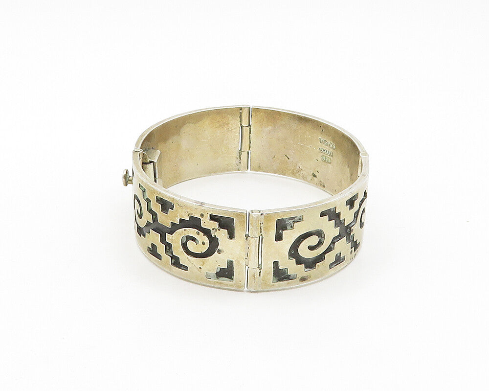 MEXICO 925 Sterling Silver  Vintage Oxidized Pattern Panel Bracelet  BT7299
