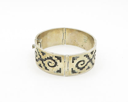 MEXICO 925 Sterling Silver  Vintage Oxidized Pattern Panel Bracelet  BT7299