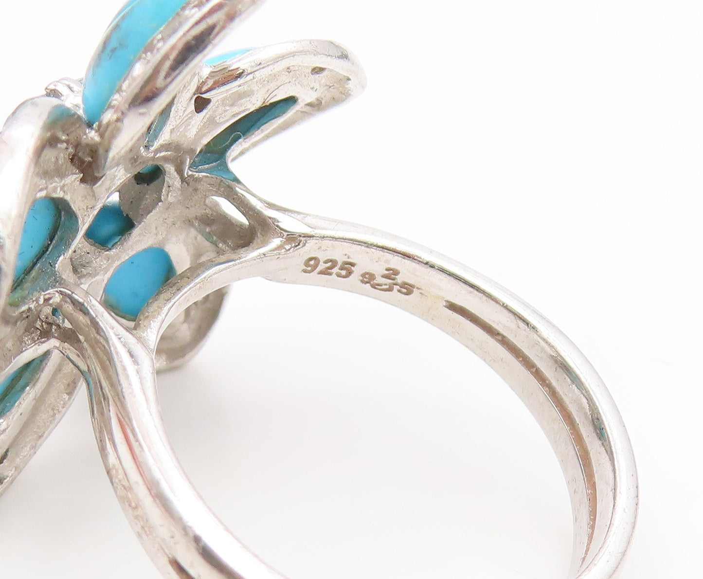 925 Sterling Silver Vintage Ring Real Diamonds & Topaz Floral Petal Sz 7 RG35237
