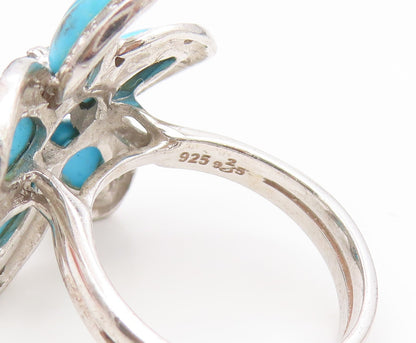 925 Sterling Silver Vintage Ring Real Diamonds & Topaz Floral Petal Sz 7 RG35237