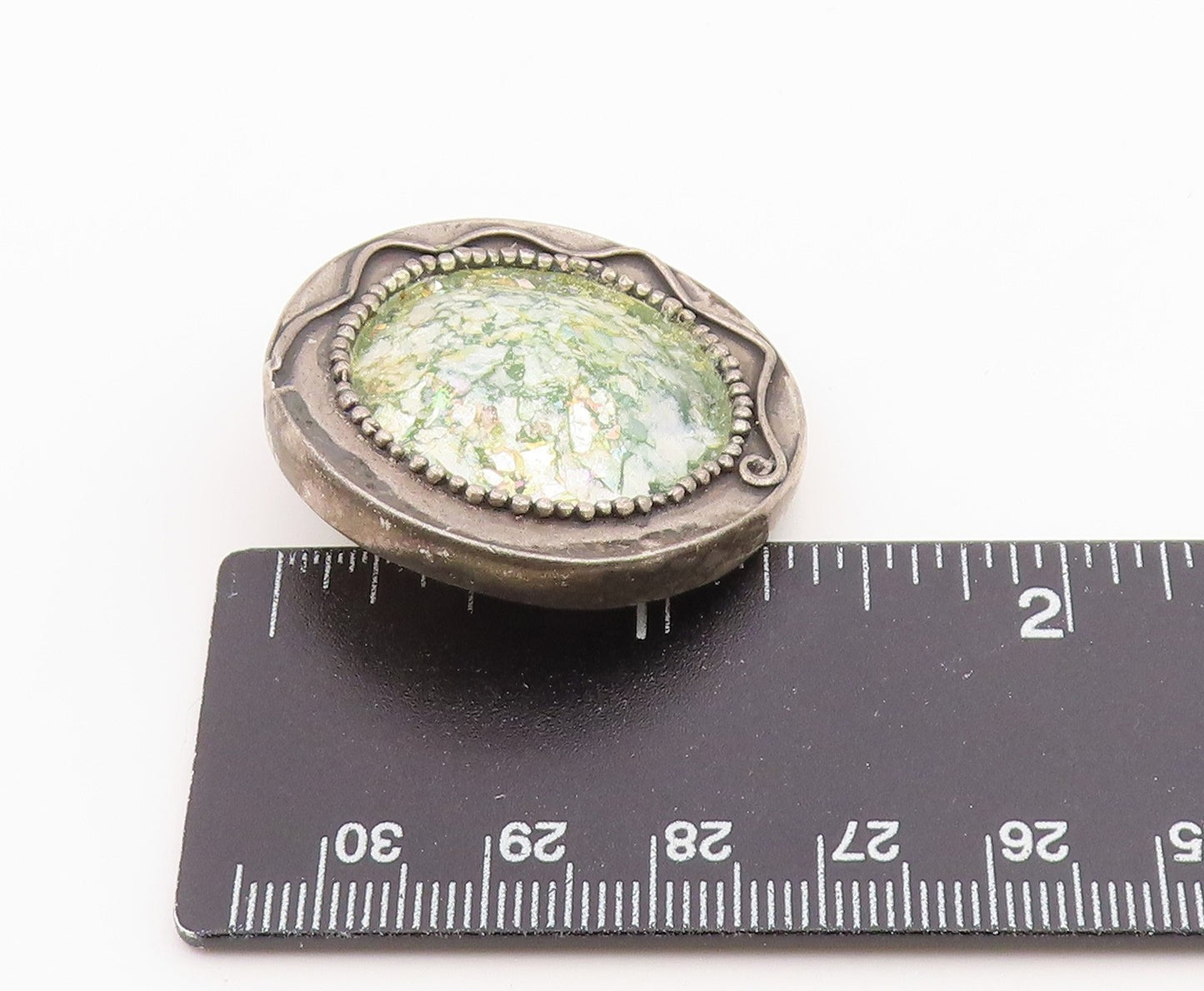 925 Sterling Silver Vintage Brooch Pin Roman Glass Geometric Circle  BP12585