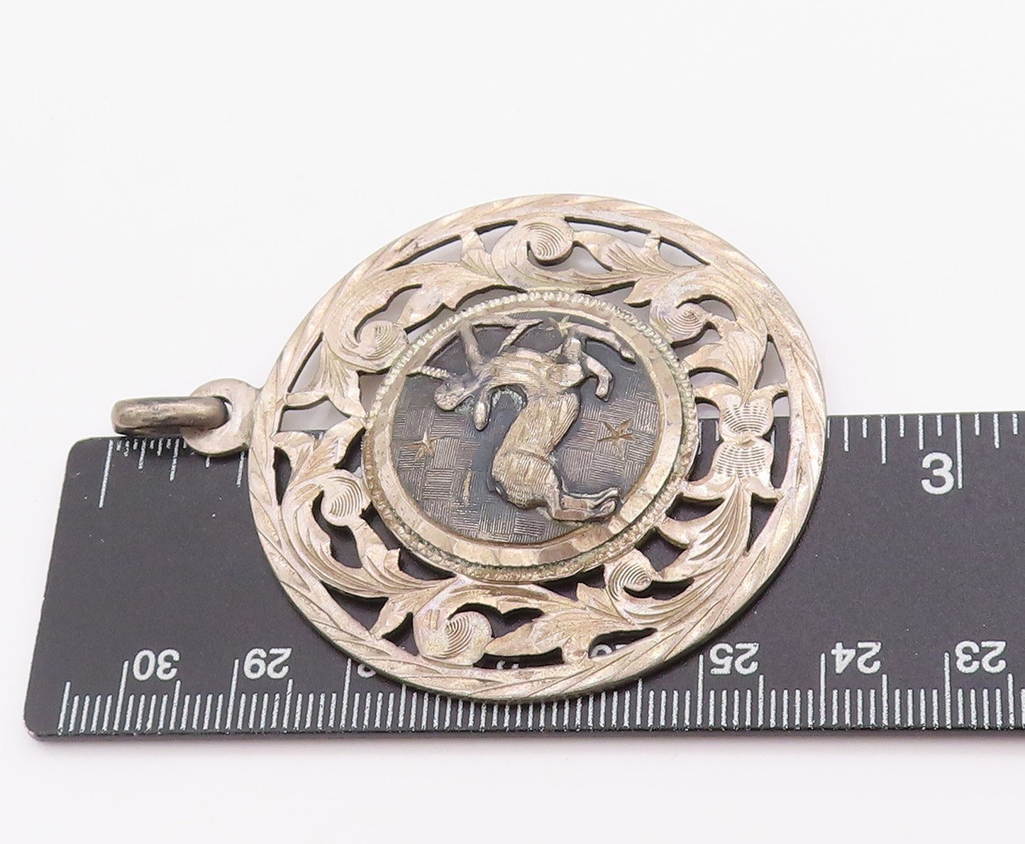 925 Sterling Silver Vintage Pendant Sagittarius Zodiac Cut Out Medallion PT24946