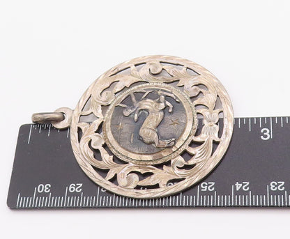 925 Sterling Silver Vintage Pendant Sagittarius Zodiac Cut Out Medallion PT24946