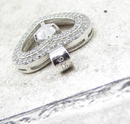 925 Sterling Silver  White Topaz & Cubic Zirconia Love Heart Pendant  PT1114