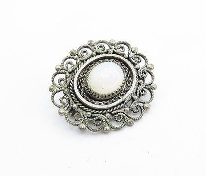 ISRAEL 925 Sterling Silver  Vintage Milky White Stone Swirl Brooch Pin  BP2651