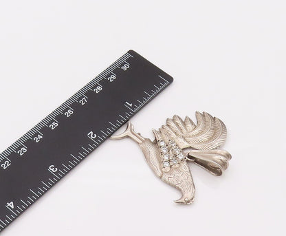 925 Sterling Silver Vintage Cubic Zirconia Carved Hen Big Pendant PT22115