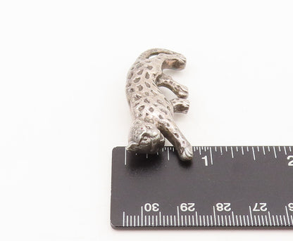 925 Sterling Silver Vintage Brooch Pin 3D Carved Puffed Walking Leopard  BP10608