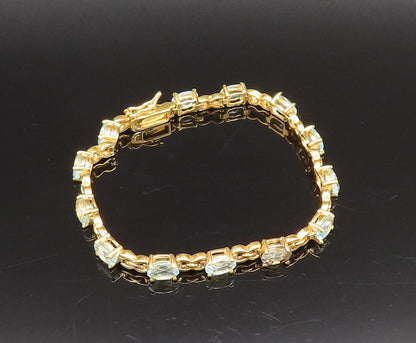 925 Sterling Silver Vintage Gold Plated Oval Blue Topaz Tennis Bracelet BT9769