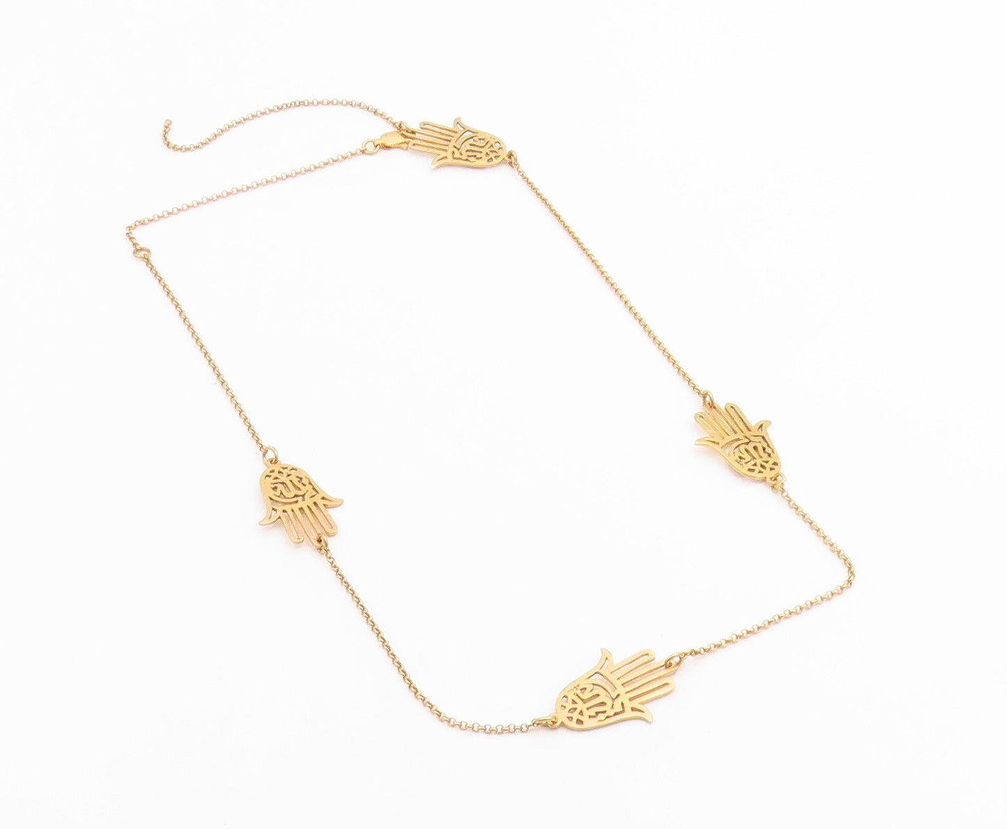 925 Sterling Silver Vintage Necklace Gold Plated Hamsa Hand Cutout Chain  NE4895